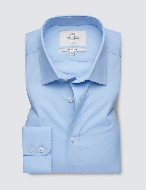 Blue Fitted Slim Stretch Shirt - Semi-Cutaway Collar-preview