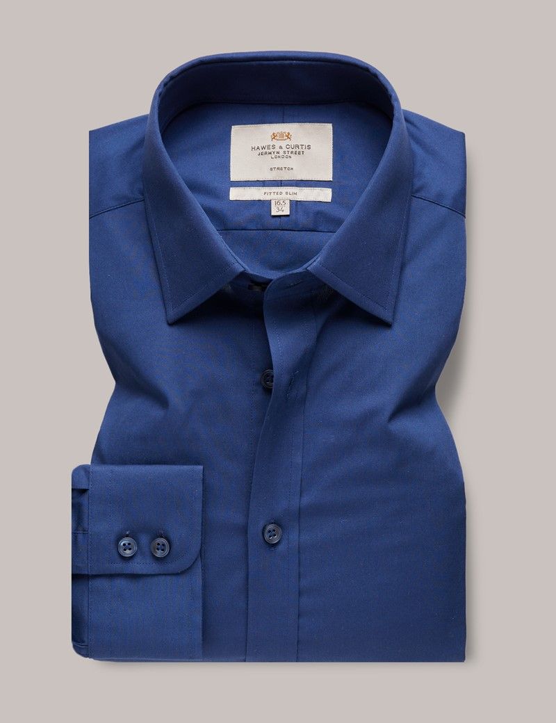 Men's Navy Fitted Slim Stretch Shirt