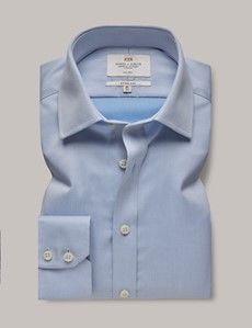 Fitted Slim Blue Twill Non-Iron Shirt