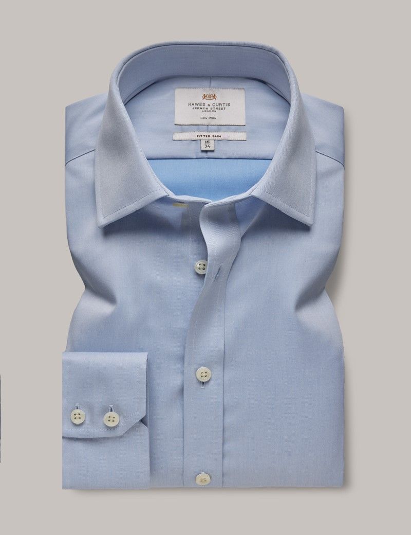 Fitted Slim Blue Twill Non-Iron Shirt-preview