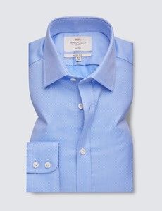 Fitted Slim Blue Fabric Interest Non-Iron Shirt