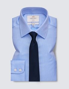 Fitted Slim Blue Fabric Interest Non-Iron Shirt