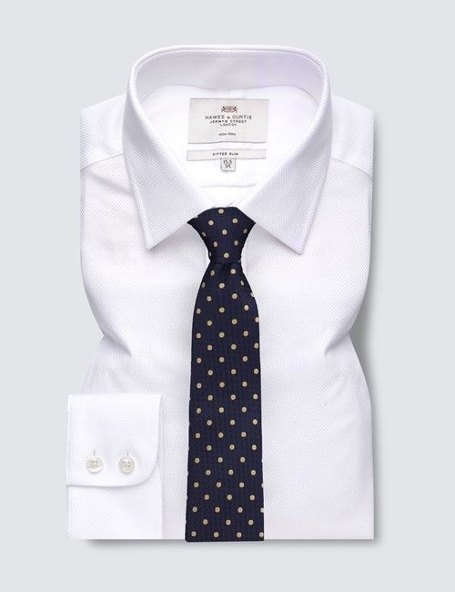Non-Iron White Fabric Interest Fitted Slim Shirt