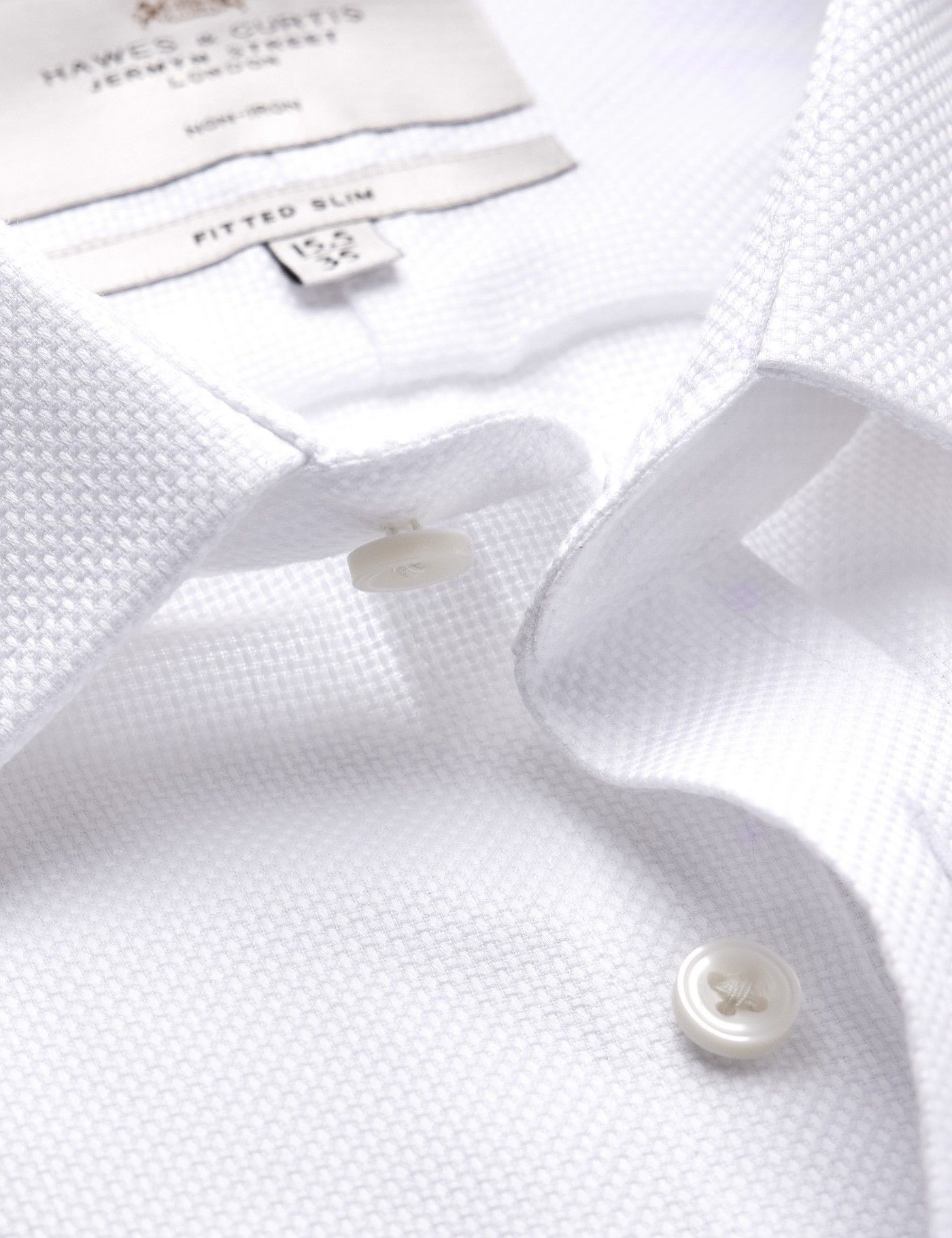 Fitted Slim White Fabric Interest Non-Iron Shirt