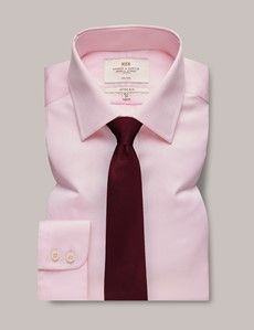 Fitted Slim Pink Twill Non-Iron Shirt