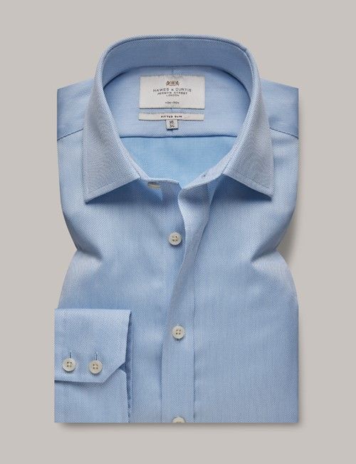 Non Iron Blue Fitted Slim Pique Shirt-preview