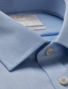 Fitted Slim Blue Plain Pique Non-Iron Shirt