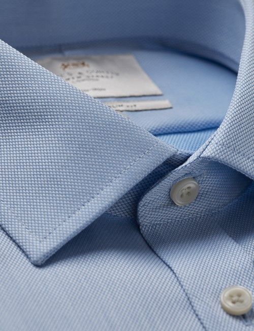 Non Iron Blue Fitted Slim Pique Shirt