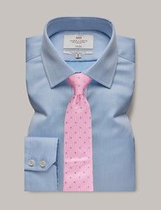Fitted Slim Blue Plain Pique Non-Iron Shirt
