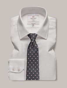 Fitted Slim White Pique Non-Iron Shirt