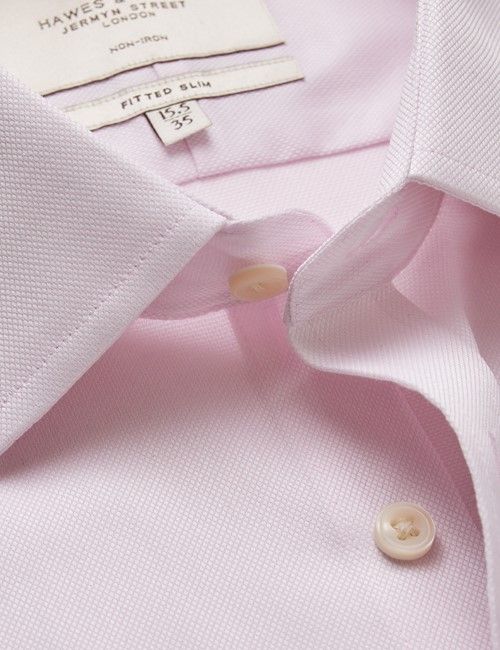 Non-Iron Pink Pique Fitted Slim Shirt