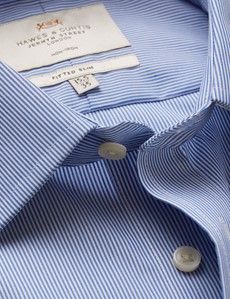 Fitted Slim Blue & White Stripe Non-Iron Shirt