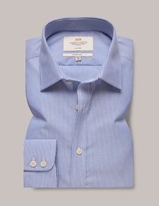 Fitted Slim Blue & White Stripe Non-Iron Shirt