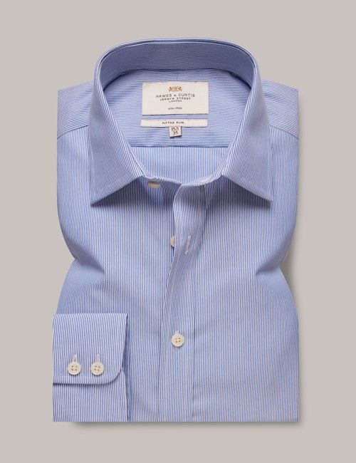 Non-Iron Blue & White Stripe Fitted Slim Shirt-preview