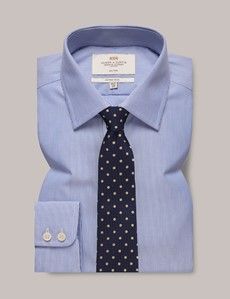 Fitted Slim Blue & White Stripe Non-Iron Shirt
