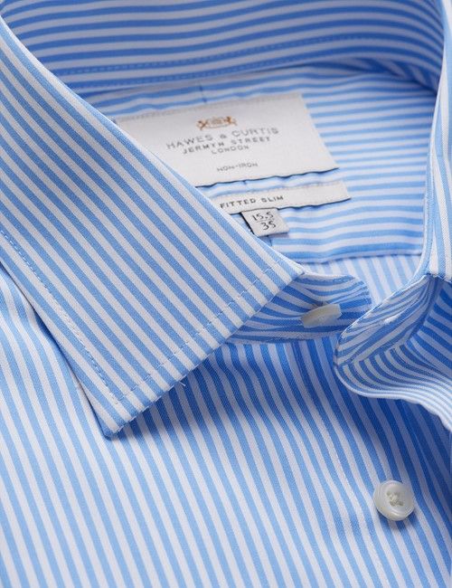 Non-Iron Blue & White Bengal Stripe Fitted Slim Shirt