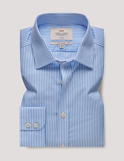 Non-Iron Blue & White Bengal Stripe Fitted Slim Shirt-preview