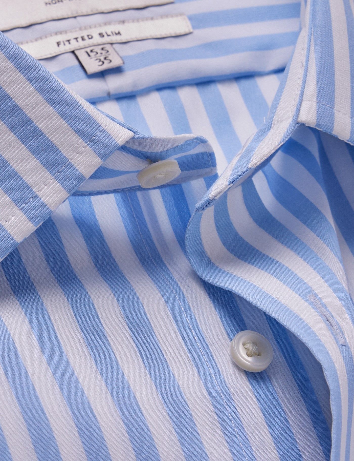Fitted Slim Blue & White Bold Stripe Non-Iron Shirt