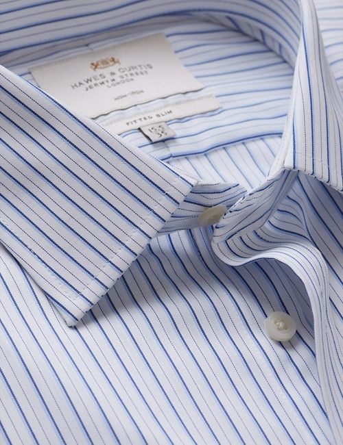 Fitted Slim Blue & White Multi Stripe Non-Iron Shirt