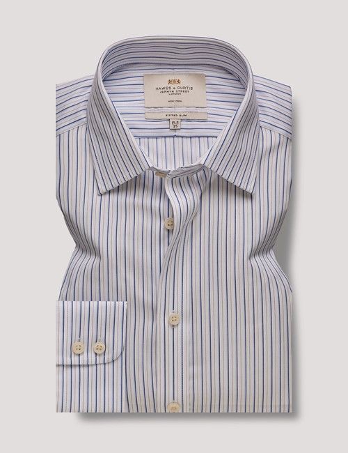 Fitted Slim Blue & White Multi Stripe Non-Iron Shirt-preview