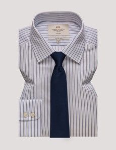 Fitted Slim Blue & White Multi Stripe Non-Iron Shirt-preview2