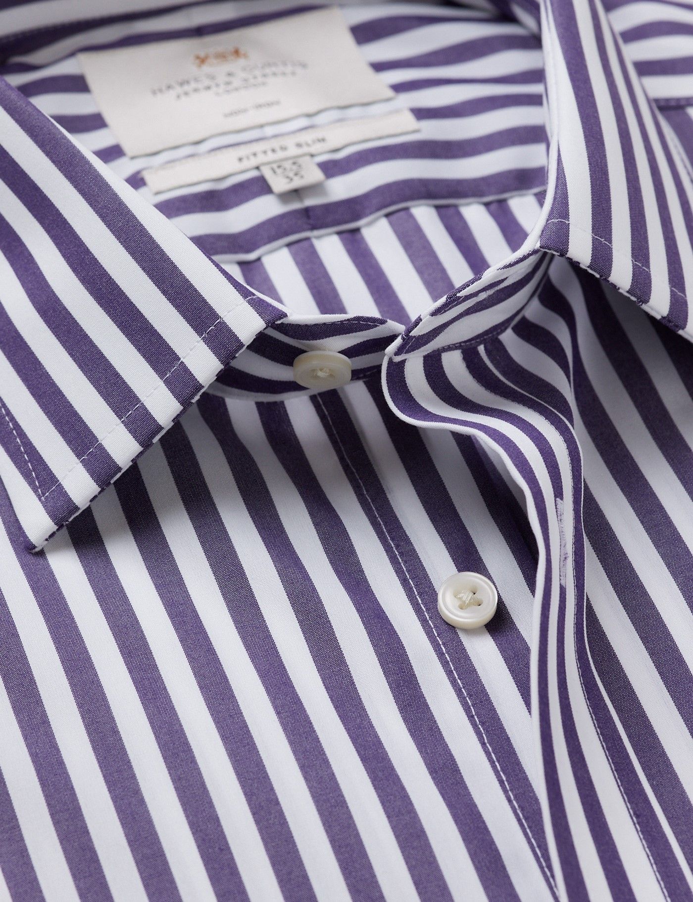 Fitted Slim Purple & White Bold Stripe Non-Iron Shirt