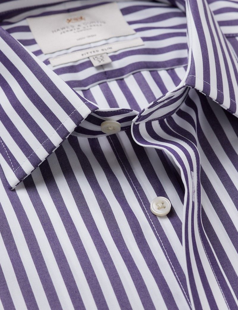 Fitted Slim Purple & White Bold Stripe Non-Iron Shirt
