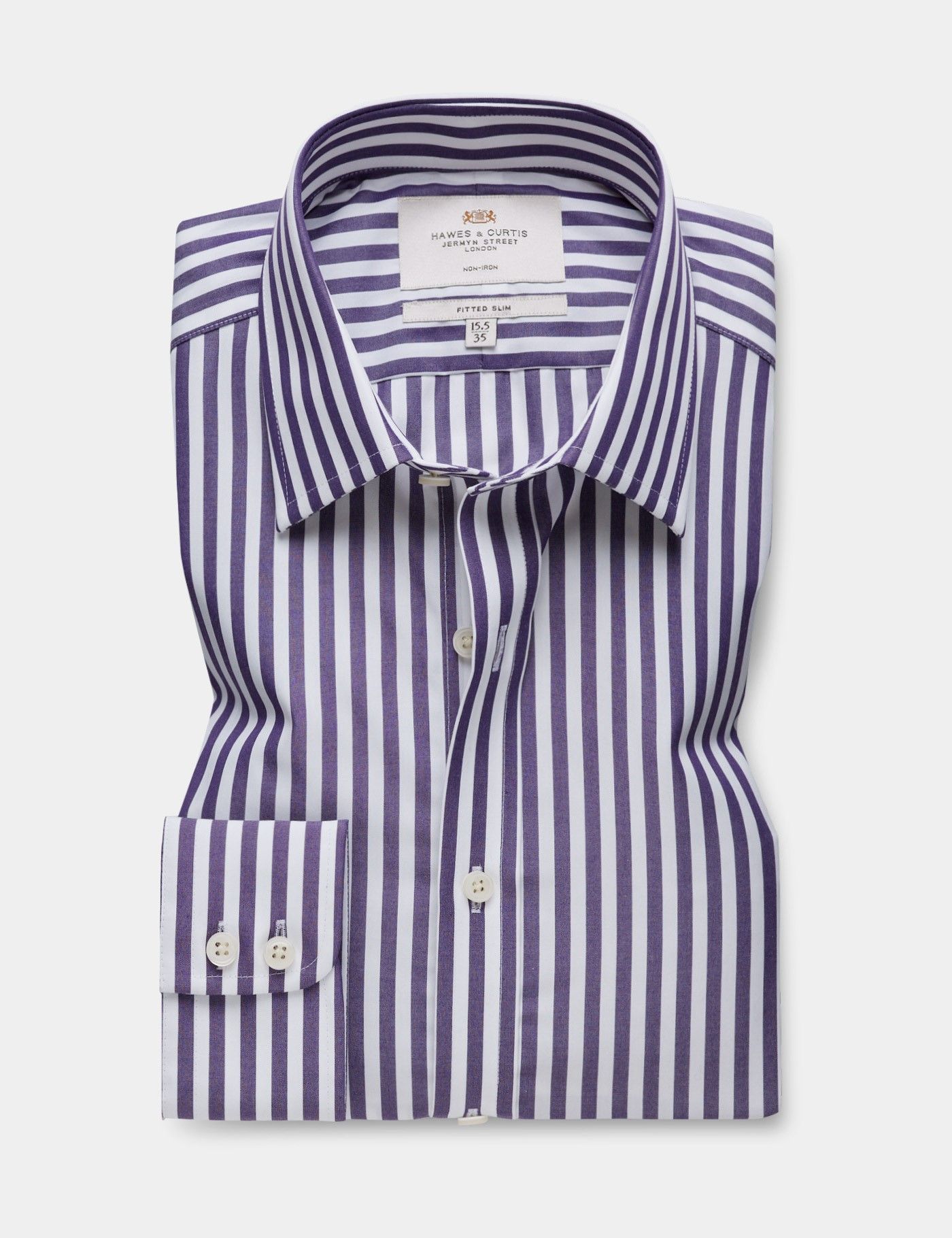 Fitted Slim Purple & White Bold Stripe Non-Iron Shirt-preview