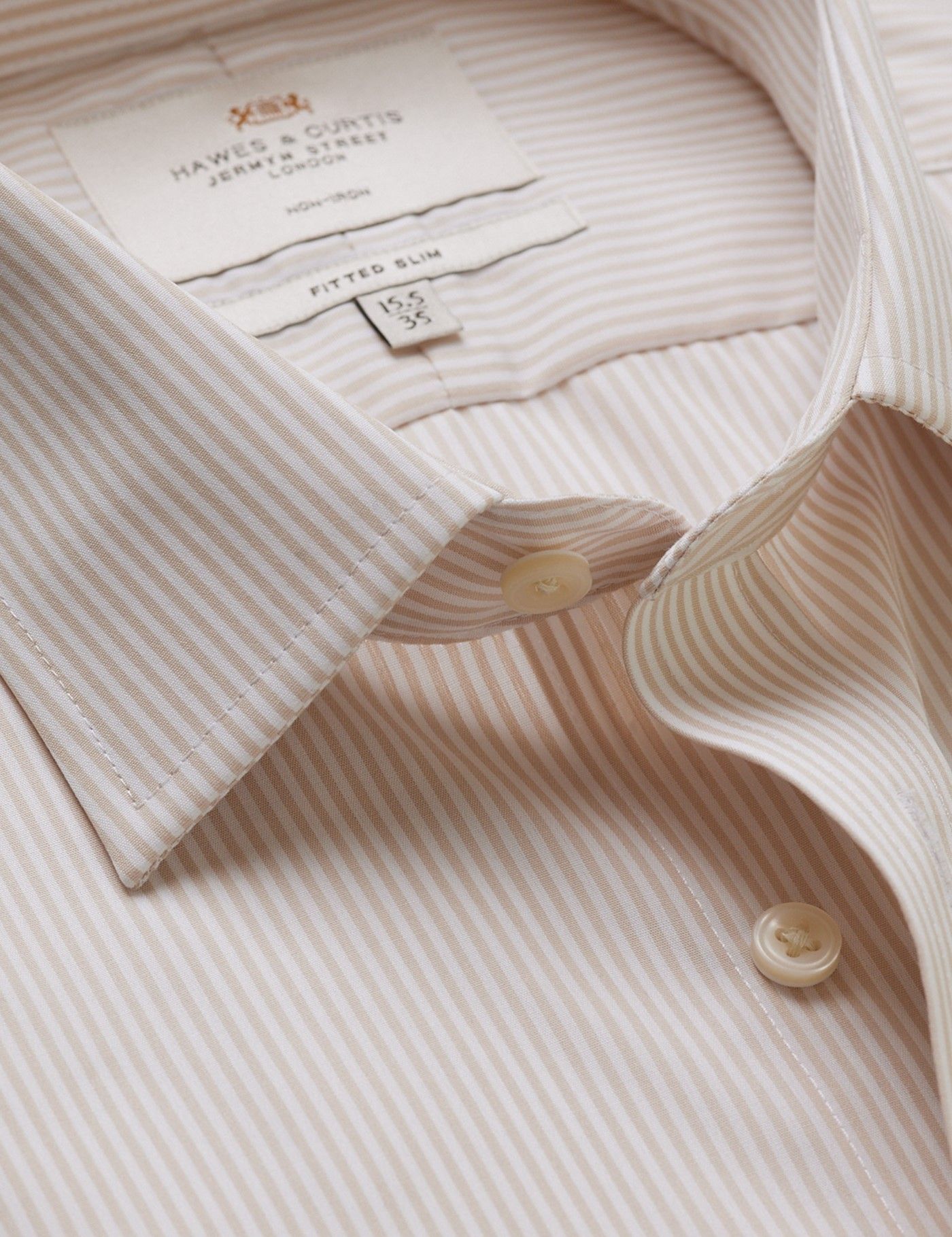 Fitted Slim Brown & White Fine Stripe Non-Iron Shirt