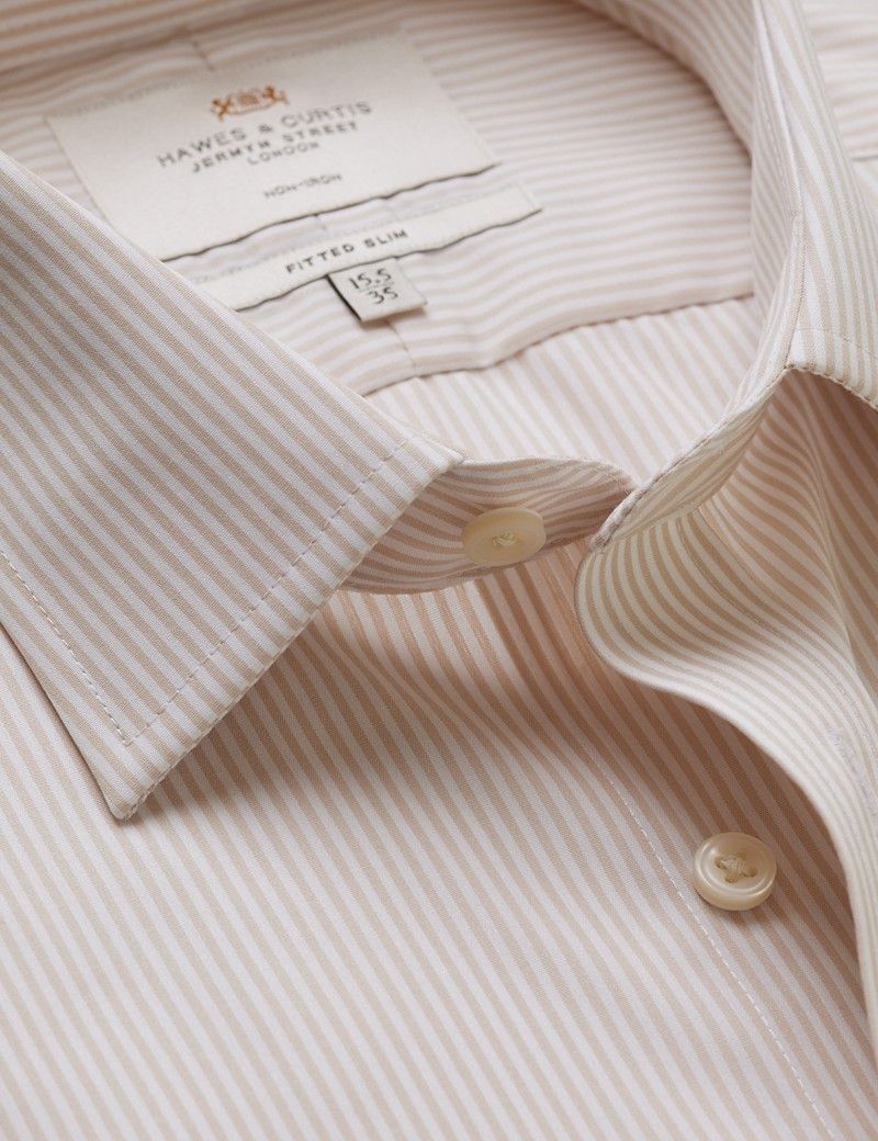 Fitted Slim Brown & White Fine Stripe Non-Iron Shirt