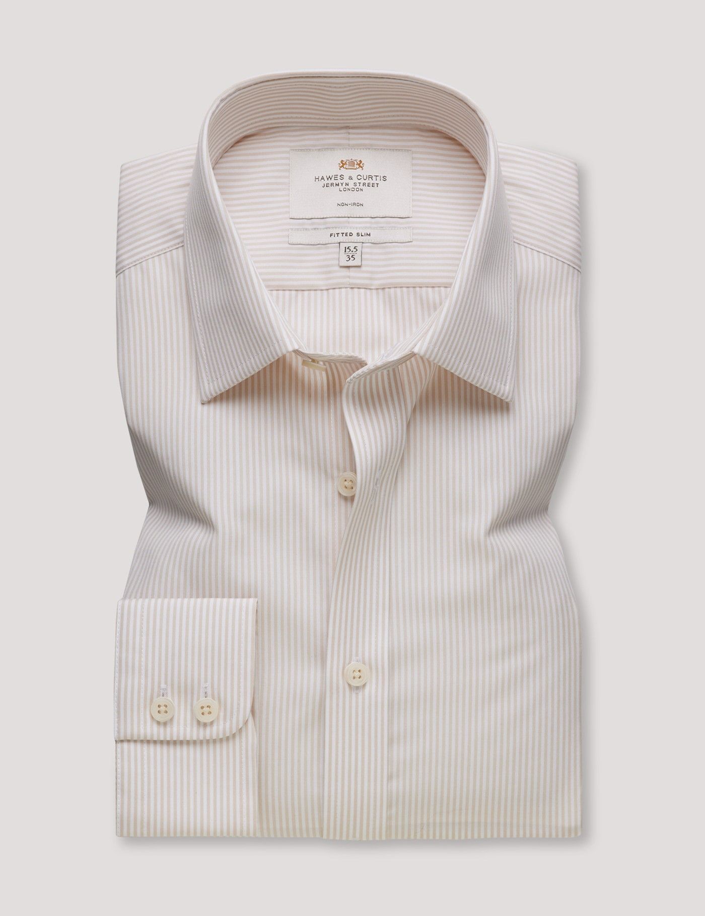 Fitted Slim Brown & White Fine Stripe Non-Iron Shirt-preview