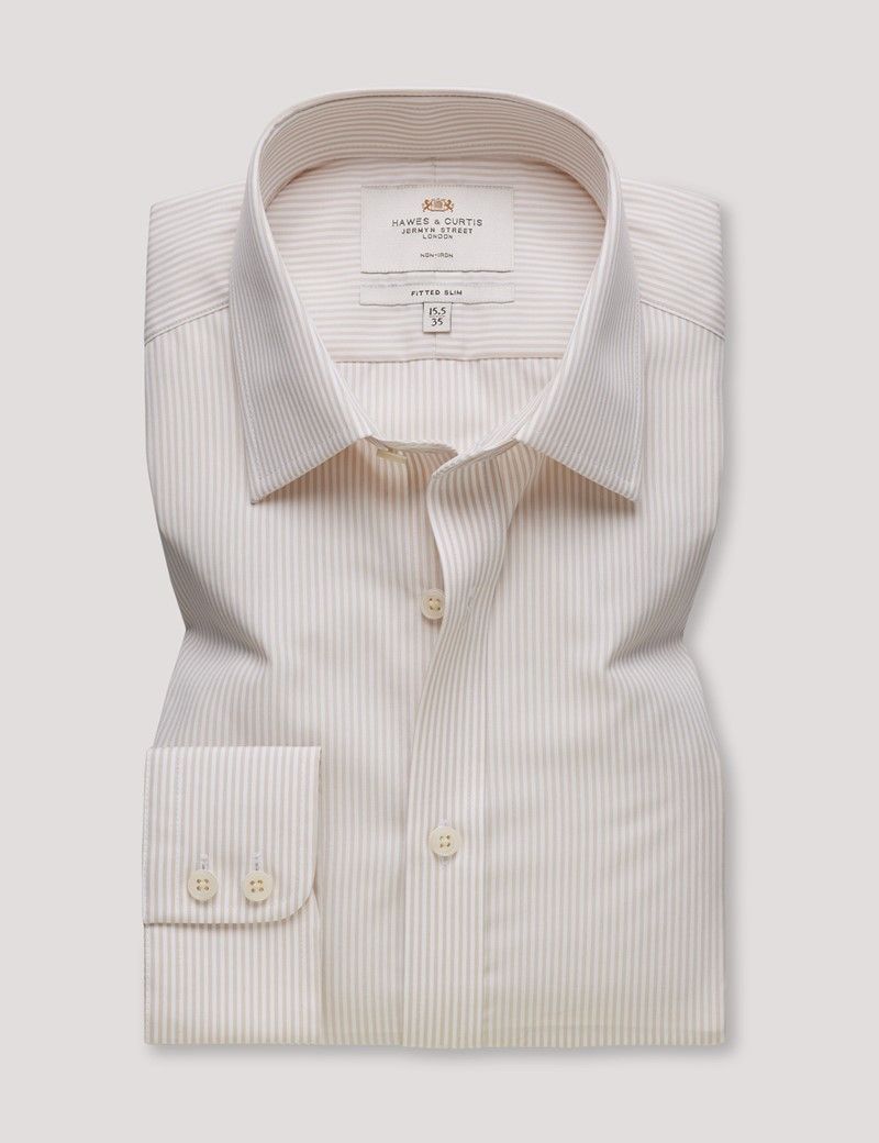 Fitted Slim Brown & White Fine Stripe Non-Iron Shirt-preview
