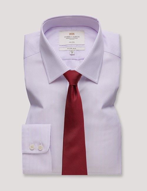 Non-Iron Lilac & White Fine Stripe Fitted Slim Fit Shirt-preview