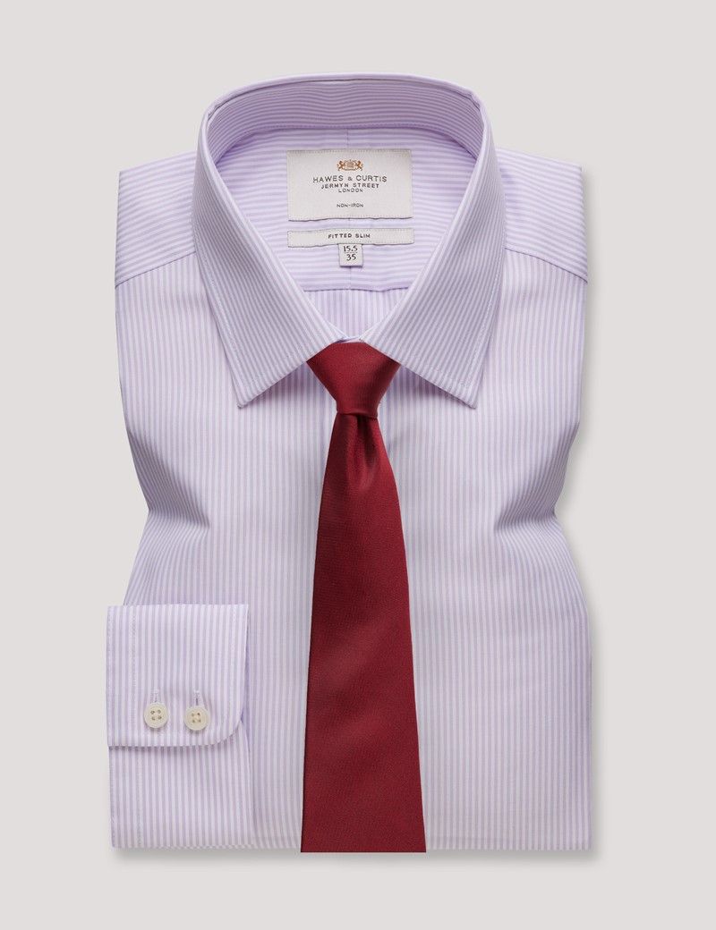 Fitted Slim Lilac & White Fine Stripe Non-Iron Shirt-preview