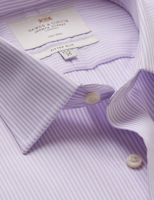 Non-Iron Lilac & White Fine Stripe Fitted Slim Fit Shirt