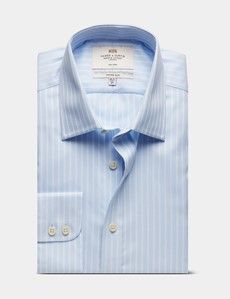 Fitted Slim Blue & White Textured Stripe Non-Iron Shirt