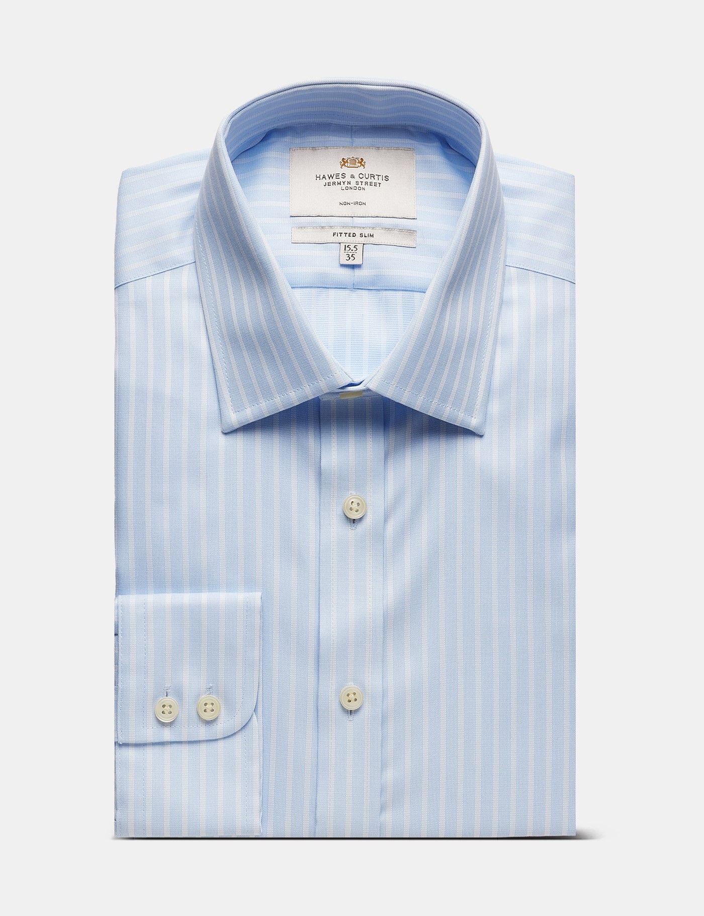 Fitted Slim Blue & White Textured Stripe Non-Iron Shirt-preview