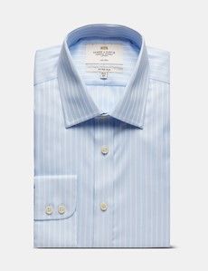 Fitted Slim Blue & White Textured Stripe Non-Iron Shirt