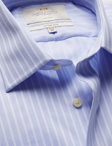 Fitted Slim Blue & White Textured Stripe Non-Iron Shirt