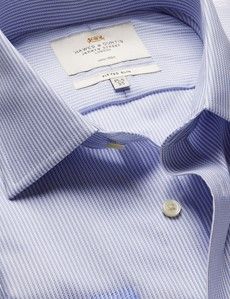 Fitted Slim Blue & White Textured Stripe Non-Iron Shirt