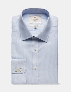 Fitted Slim Blue & White Textured Stripe Non-Iron Shirt