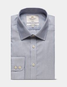 Fitted Slim Navy & White Textured Stripe Non-Iron Shirt