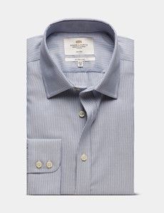 Fitted Slim Navy & White Textured Stripe Non-Iron Shirt