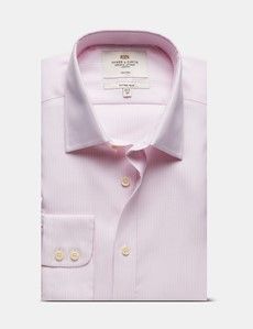 Fitted Slim Pink & White Textured Stripe Non-Iron Shirt