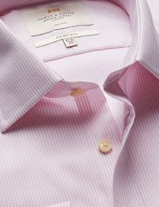 Fitted Slim Pink & White Textured Stripe Non-Iron Shirt