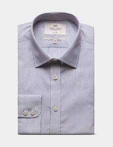 Fitted Slim Brown & Blue Stripe Non-Iron Shirt