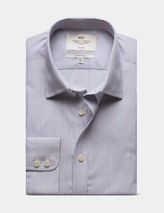 Fitted Slim Brown & Blue Stripe Non-Iron Shirt