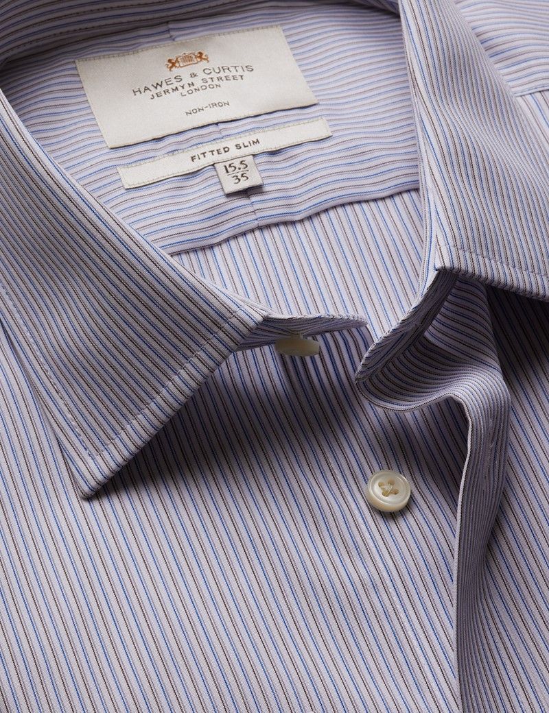 Fitted Slim Brown & Blue Stripe Non-Iron Shirt