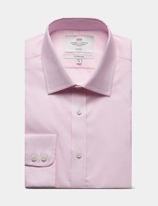 Fitted Slim Pink & White Fine Stripe Non-Iron Shirt
