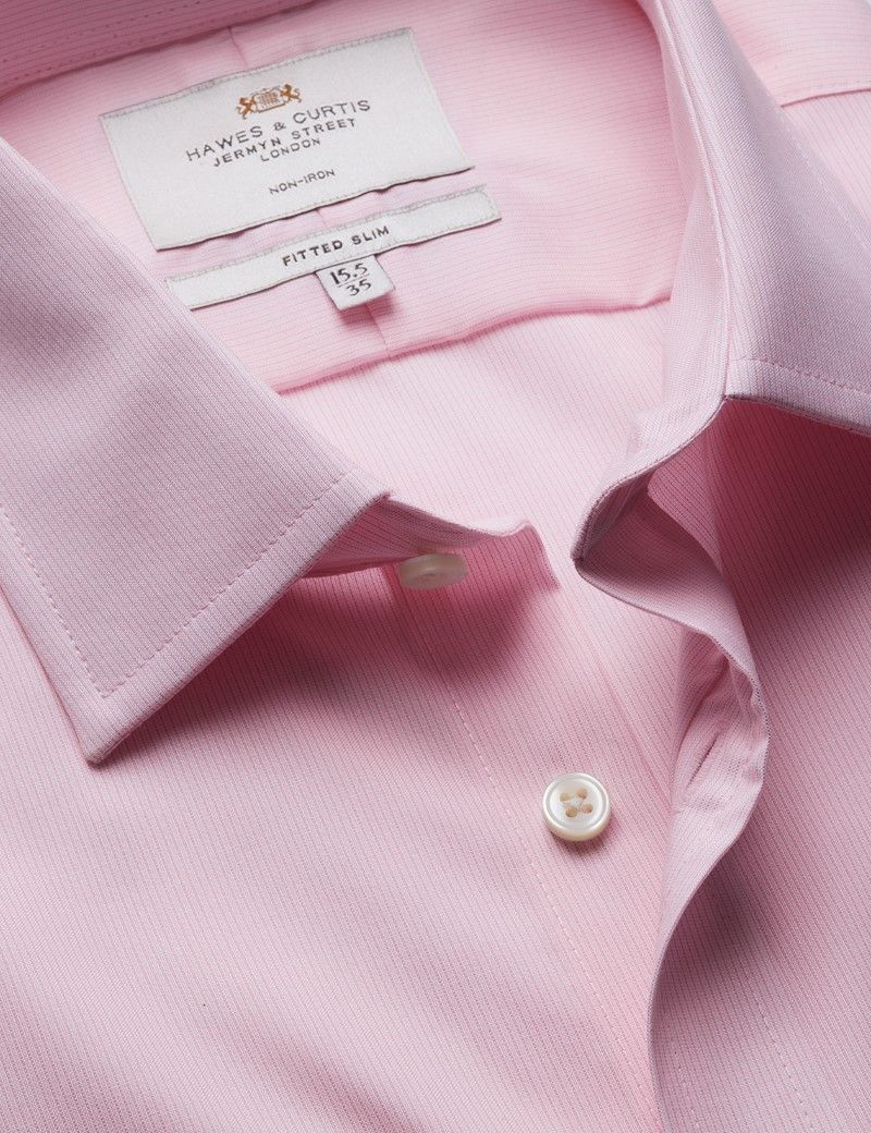 Fitted Slim Pink & White Fine Stripe Non-Iron Shirt